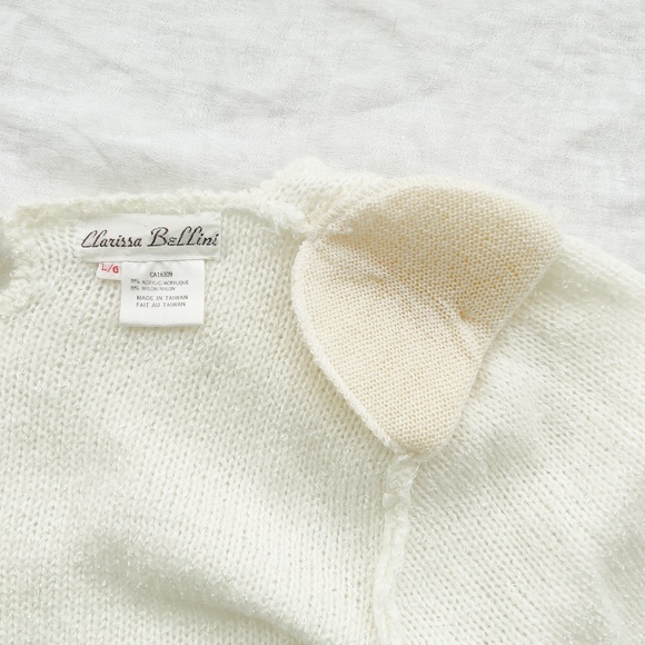 Vintage Cream Cable Knit Sweater with Bows and Pearls Size Large Coquette Girly - Picture 14 of 14